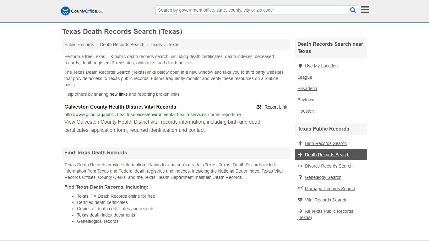 Texas Death Records Search (Texas) - County Office